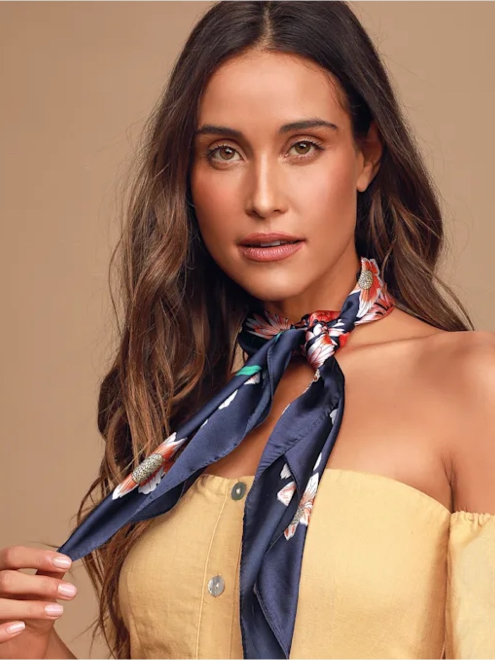 Lulus Growing Love Navy Blue Multi Floral Print Handkerchief Scarf